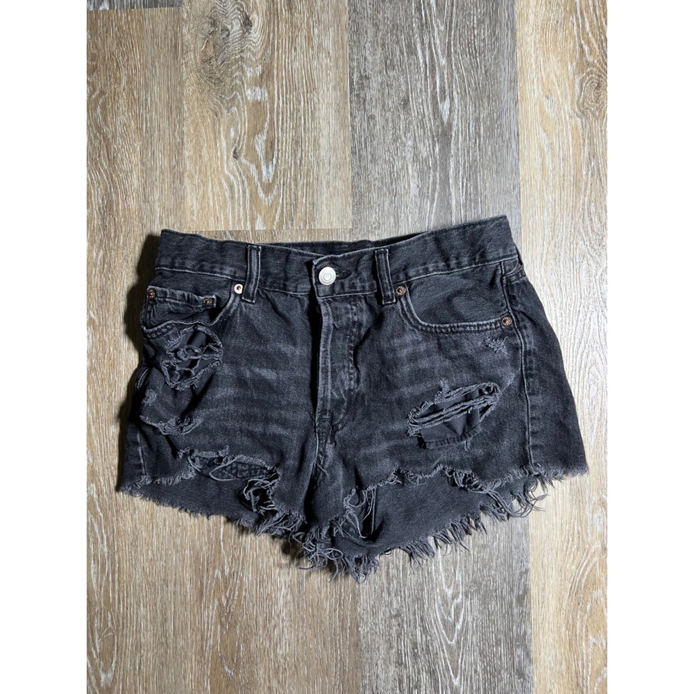 Aeropostale‎ Boyfriend Shorts Womens 4 Black Excellent Distressed Cut Off Denim